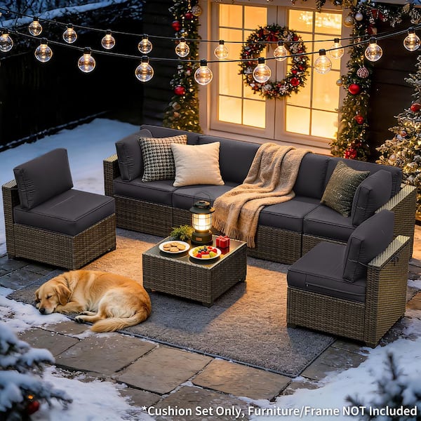 26 in. x 26 in. x 5 in. (14-Piece) Deep Seating Outdoor Lounge Chair Sectional Cushion Grey