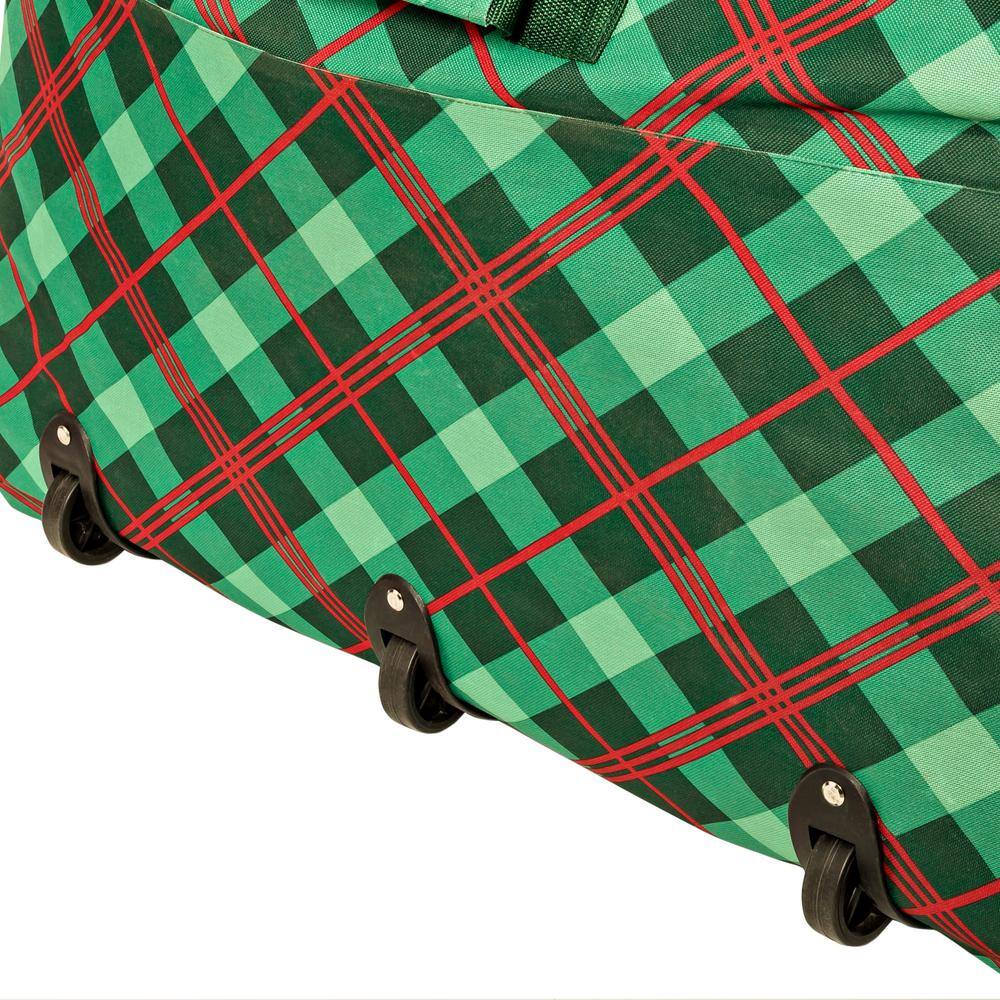 Extra Large Green and Red Plaid Rolling Christmas Tree Storage Bag