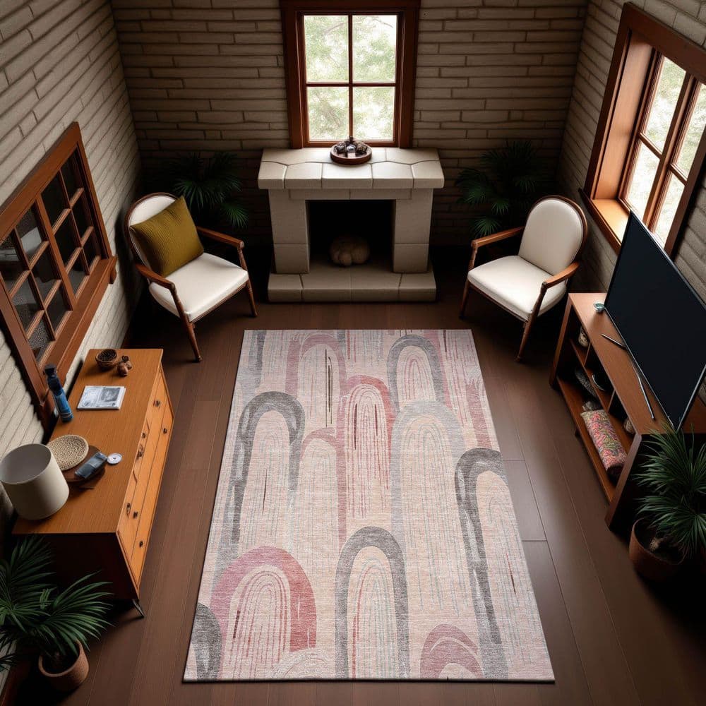 Sm Homes Rug Addison Rugs Mayfield Premium Machine Washable Abstract AMF1588 Salmon ...
