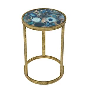 Fernhill 11.75 in. Blue Agate Round Glass Accent Table