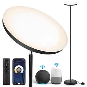 70.9 in. Black Smart Dimmable Bright Torchiere Sky Floor Lamp Compatible with Alexa Google Home, Wi-Fi Remote