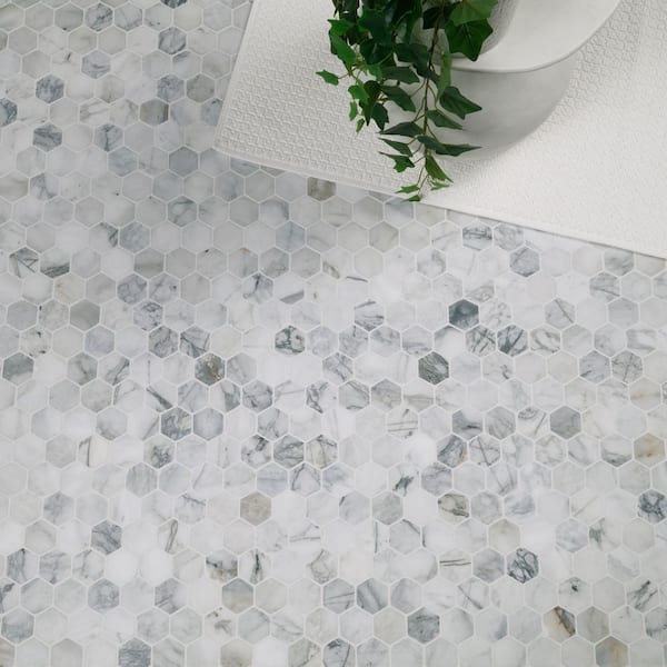 MSI - Calacatta Cressa Hexagon 12.38 in. x 12.38 in. Honed Marble Look Floor and Wall Tile (9.8 sq. ft./Case)