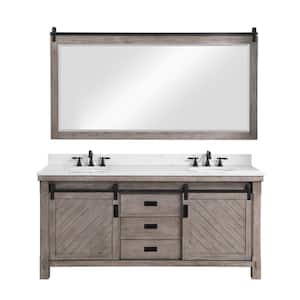 Cortes 72 in. W x 22 in. D x 33.9 in. H Double Sink Bath Vanity in Classical Grey with White Composite Top and Mirror