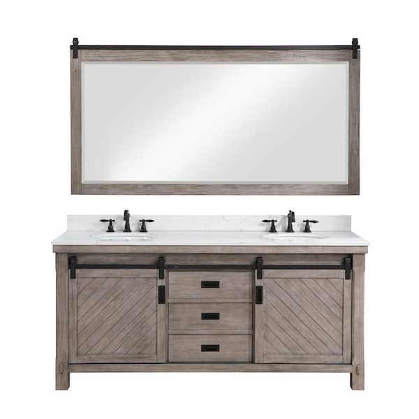 ROSWELL Cortes 72 in. W x 22 in. D x 33.9 in. H Double Sink Bath Vanity in Classical Grey with White Composite Top and Mirror