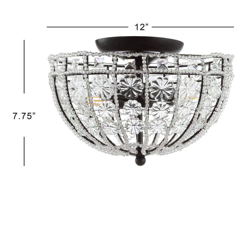 Billie 12" Black Crystal Flower LED Semi-Flush Mount