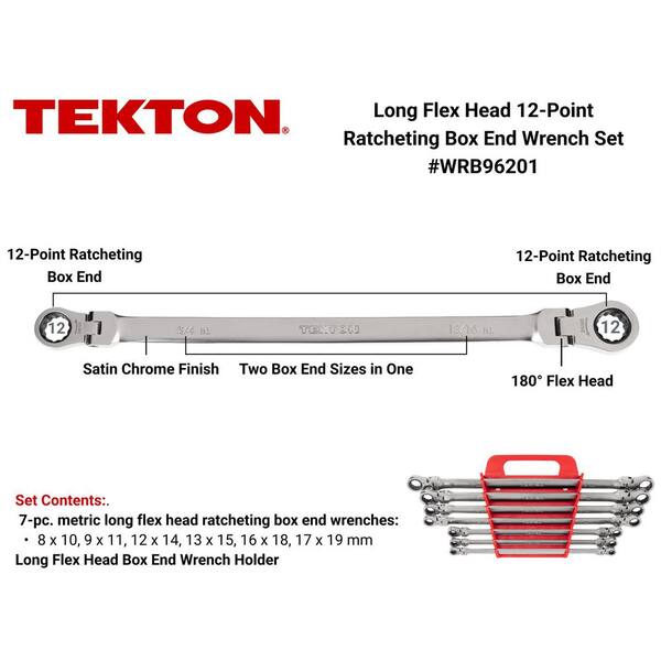 TEKTON Long Flex Head 12-Point Ratcheting Box End Wrench Set with