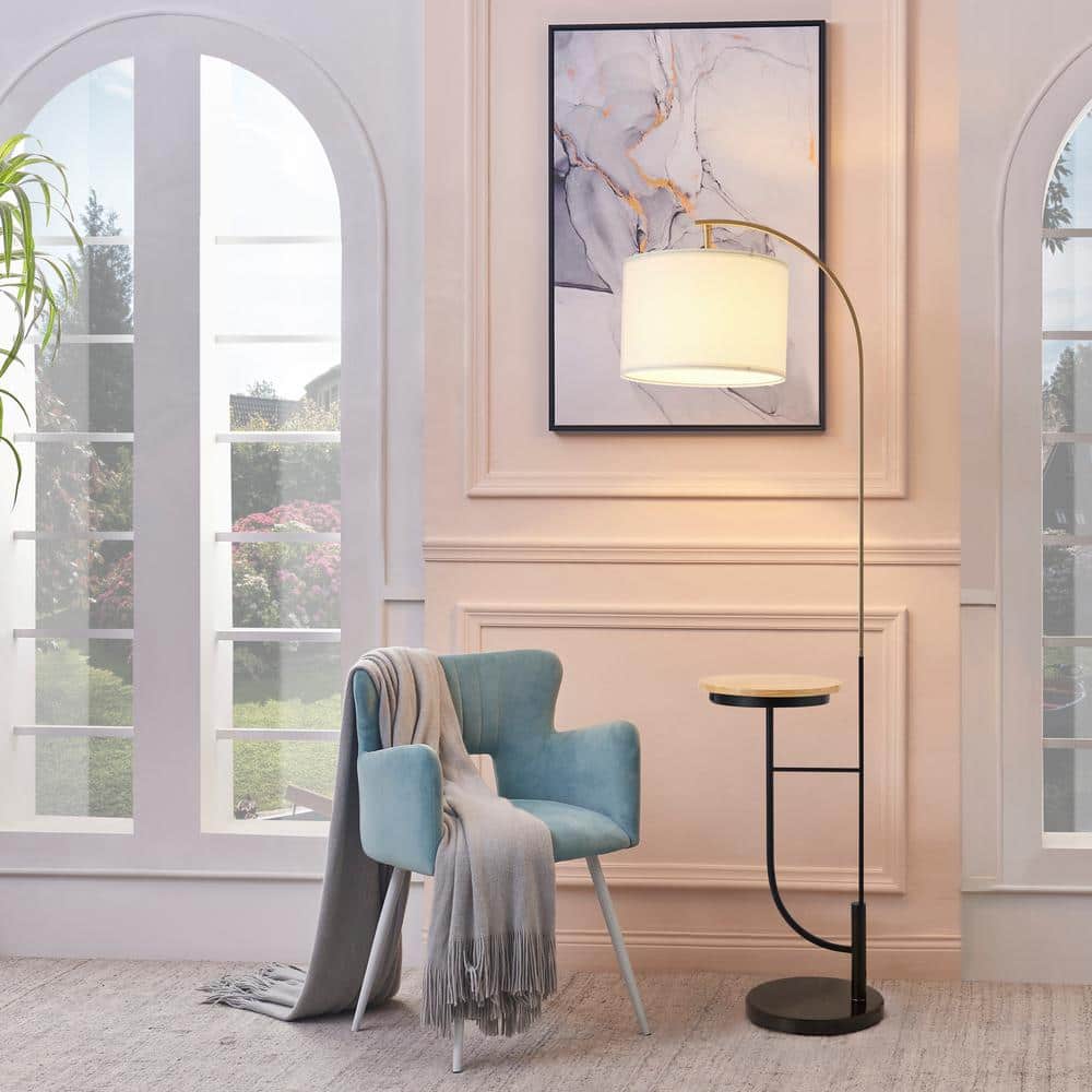 Danna 65" White and Black Arc Floor Lamp with Table and USB Port