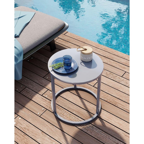 Pellebant Round Anti-Rust Metal Outdoor Side Table in Gray