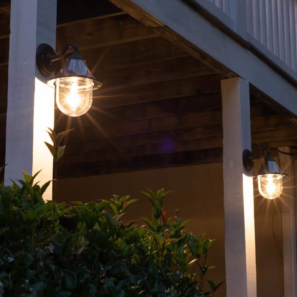 Black Solar Powered Industrial Lantern Wall Light
