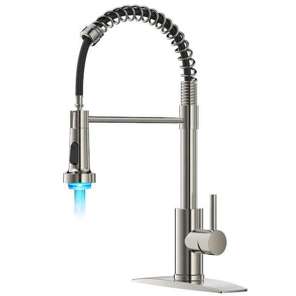 Single Handle Pull Down Sprayer Kitchen Faucet with LED Light and 360 ° Spout Swivel in Brushed Nickel