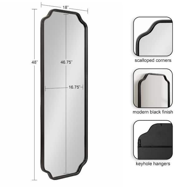 Plumley 18 in. W. x 48 in. H Metal Black Scalloped Transitional Framed Decorative Wall Mirror