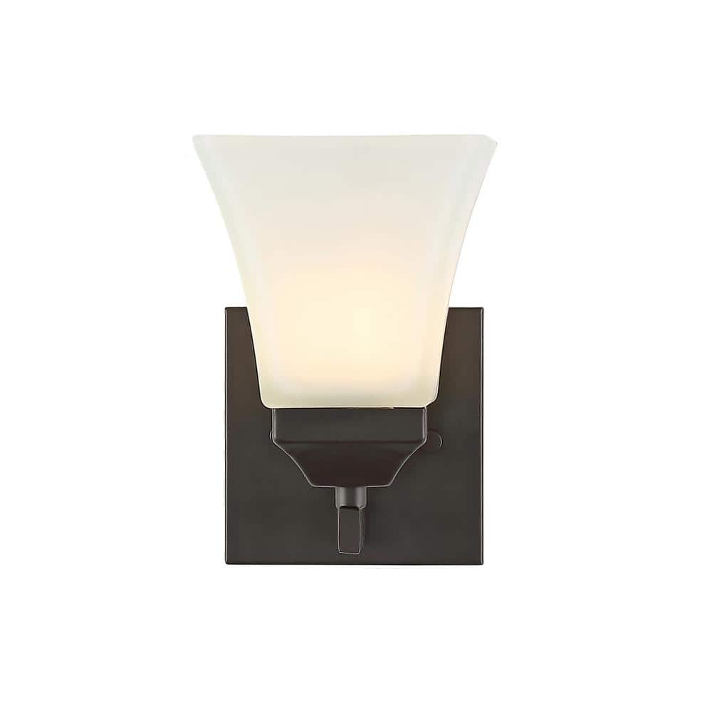 Staunton 5" Oil-Rubbed Bronze Vanity Light with White Glass Shade