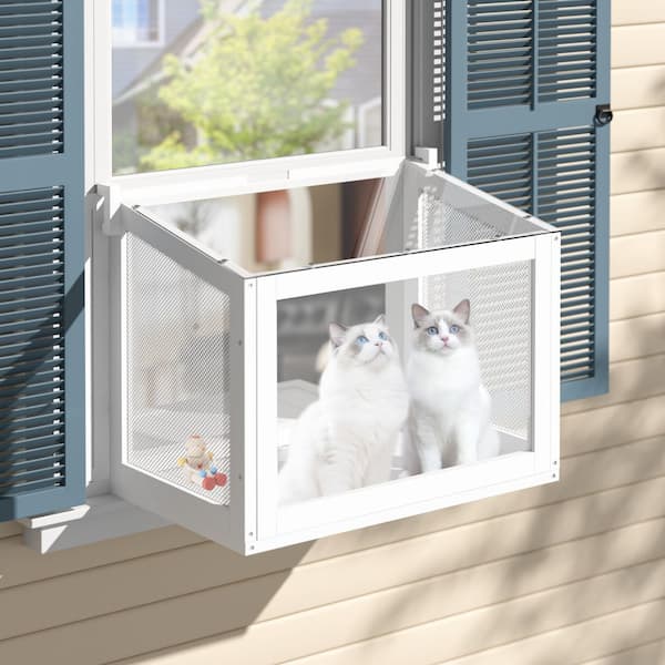 Cat Window Box, Catio Outdoor Cat Little Box Enclosure Window with Adjustable Honeycomb Curtain