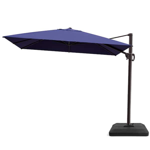 Pellebant 9 ft. x 11.5 ft. Offset Cantilever 360° Rotation Crank Tilt Patio Umbrella in Navy with Fillable Base Weights