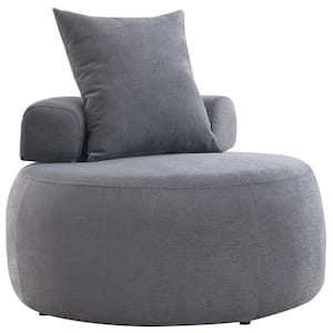 32 in. W Gray Chenille Barrel Chair with Pillow
