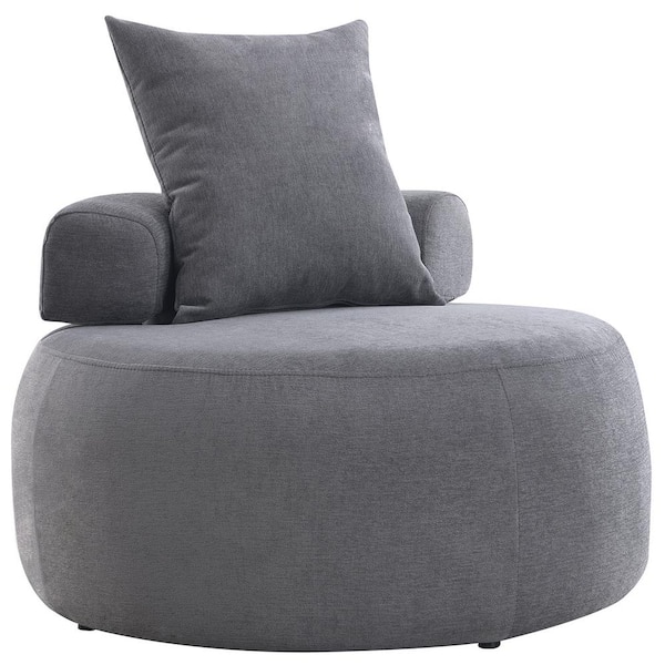Unbranded 32 in. W Gray Chenille Barrel Chair with Pillow