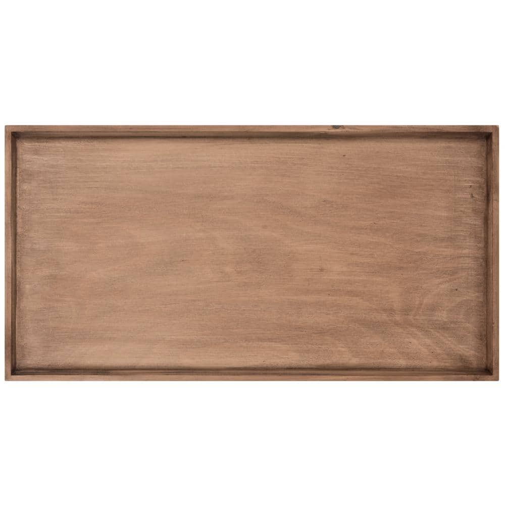Transitional Desert Brown Pine Wood Rectangular Coffee Table with Tray