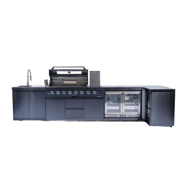 62-Inch 6-Burner 96000 BTU Stainless Steel Gas Grill with Wine Cooler, Rotisserie, Granite Countertops, Storage cabinet