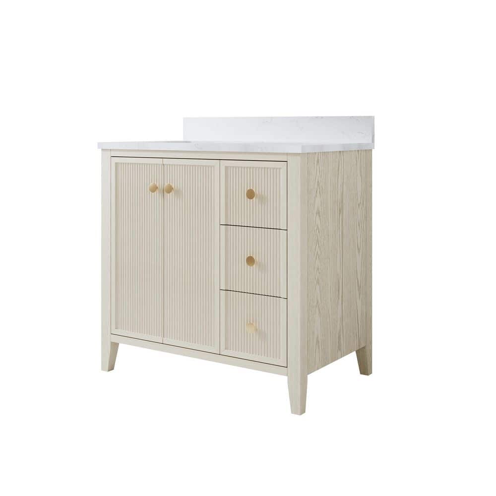 ANITA 36 in. Ash Freestanding Bath Vanity with White Quartz Top, 4 in. Backsplash/BLUM Hinge/DTC Slider, Fully Assembled price history on PriceWatchPro