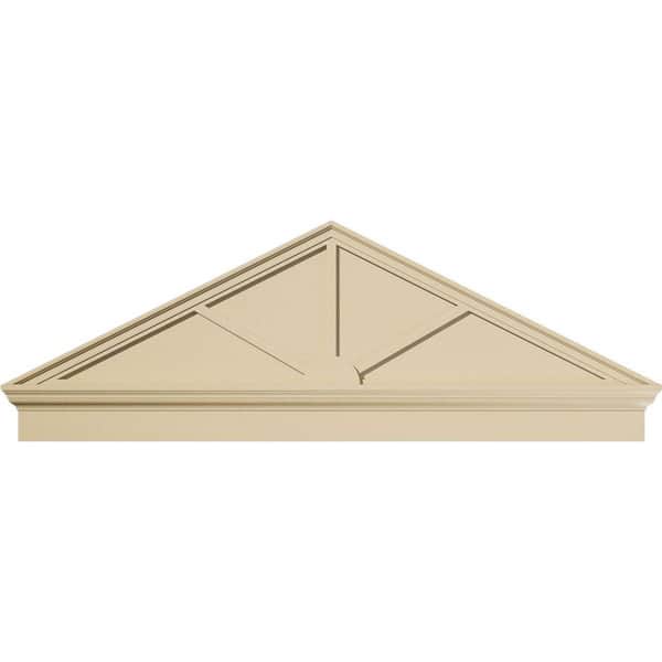Ekena Millwork 66-in W x 23-3/8-in H x 2-3/4-in P (Pitch 6/12) Peaked Cap 3 Spoke Signature Urethane Combination Pediment, Primed Tan