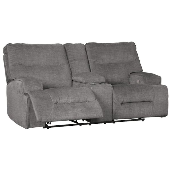 Benjara Gray Fabric Manual Recliner with Diamond Stitching