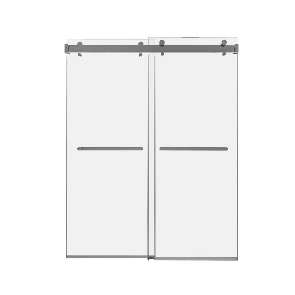 59 in. W x 76 in. H Frameless Double Sliding Shower Door in Chrome with Cle