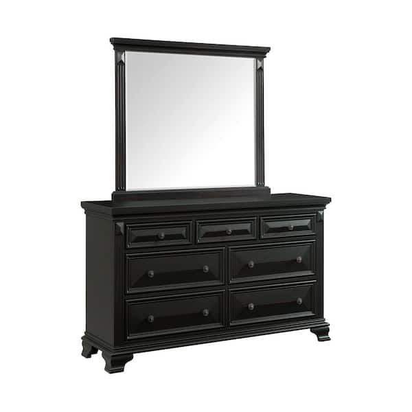 Picket House Furnishings Trent 7-Drawer Antique Black Dresser with Mirror