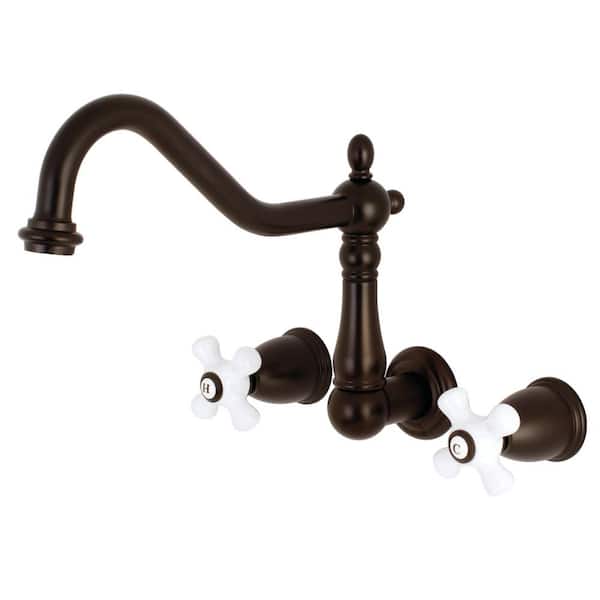 Kingston Brass Heritage 2-Handle Wall-Mount Standard Kitchen Faucet in Oil Rubbed Bronze