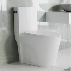 St. Tropez 1-piece 1.28 GPF Single Flush Elongated Toilet in Glossy White with Black Hardware, Seat Included