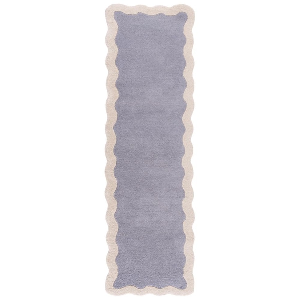Metro 2 ft. x 8 ft. Gray/Ivory Modern Playful Scalloped Border Runner Rug