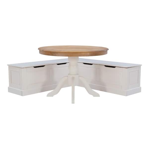 Linon Home Decor Rockhill 2-Piece L-Shape Backless White Wood Top Nook Dining Set Seats 4