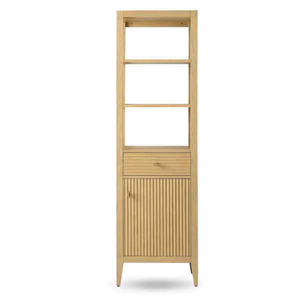 21 in. W x 17 in. D x 72 in. H Brown Freestanding Linen Cabinet in Linear Natural Oak with Golden Hardware