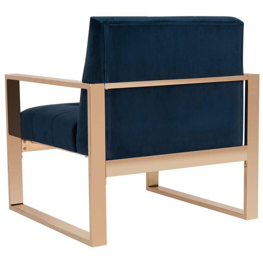 Transitional Geometric Navy Velvet Accent Chair with Gold Metal Frame