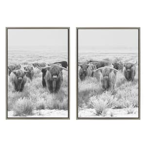 Herd of Highland Cows by The Creative Bunch Studio Framed Animal Canvas Wall Art Print 33.00 in. x 23.00 in. (Set of 2)