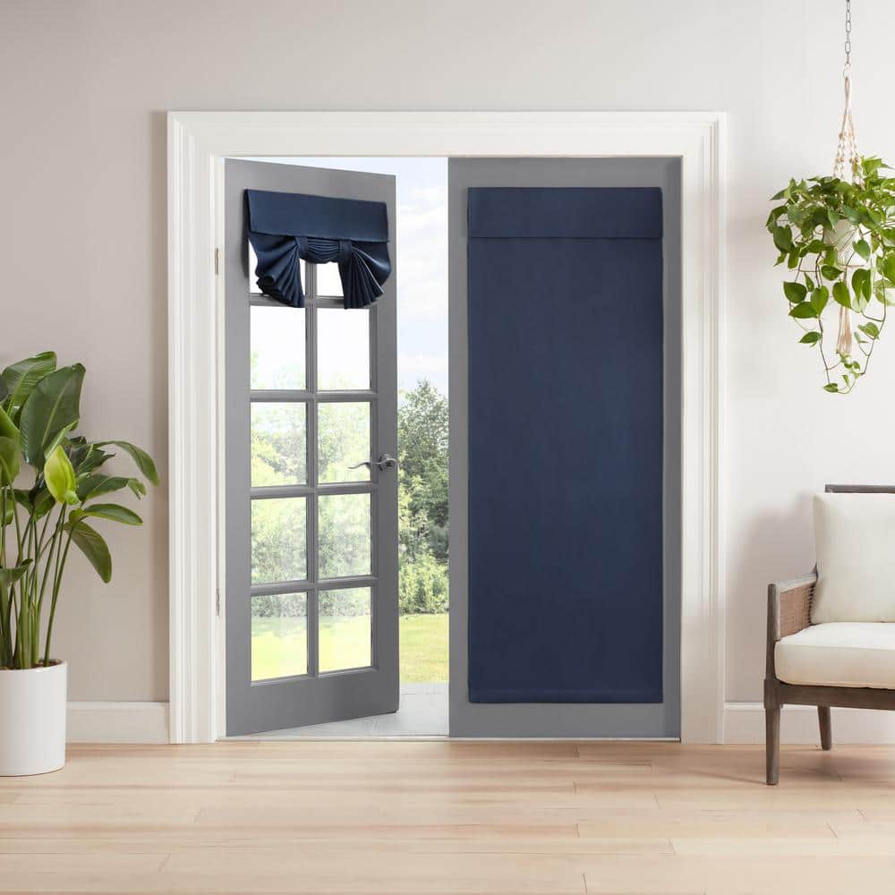 Eclipse Braylon Navy Polyester Solid 26 in. W x 68 in. L French Door