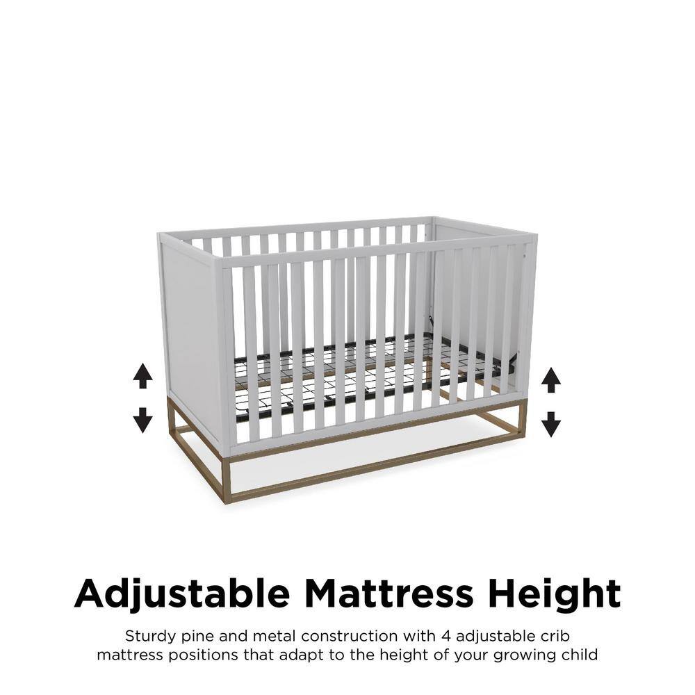 Dove Gray 3-in-1 Convertible Wood Crib with Gold Metal Base