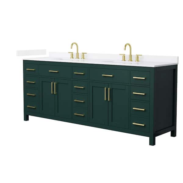 Wyndham Collection Beckett 84 in. Double Freestanding Green Bath Vanity with White Quartz Top (Assembled)