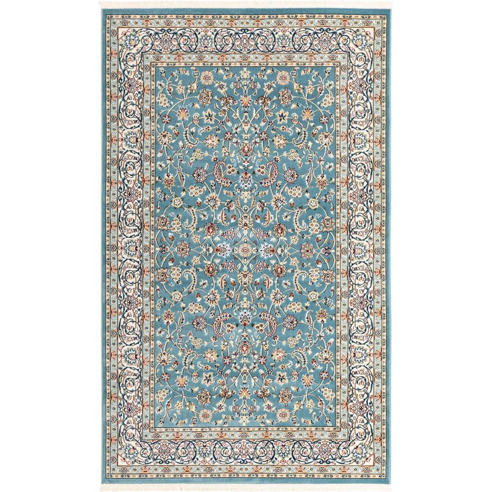 Serenity Blue Medallion 5' x 8' Easy-Care Synthetic Indoor Rug
