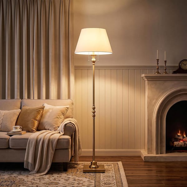 KAWOTI 60.5 in. Gold Floor Lamp with Bell Fabric Shade 21159 - The