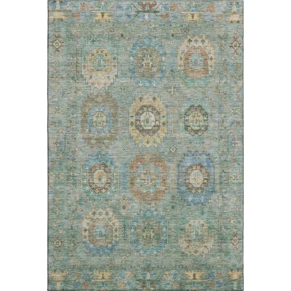 Mayfield Premium Machine Washable Abstract AMF2227 Teal 10 ft. x 14 ft. Area Rug