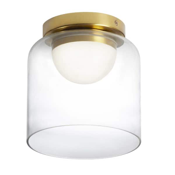 Dainolite Nadine 7 in. 10-Watt Transitional Aged Brass Integrated LED Flush Mount with Clear Glass Shade