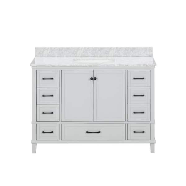 Merryfield 49 in. Single Sink Dove Grey Bath Vanity with White Carrara Marble Top (Assembled)