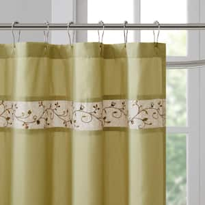 Belle Green 72 in. Faux Silk Embroidered Floral Shower Curtain