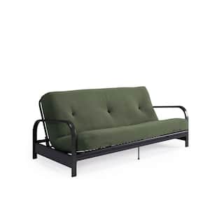 Cleo Black Metal Arm 6 in. Green Full Futon with Thermobonded High Density Polyester Fill Futon Mattress