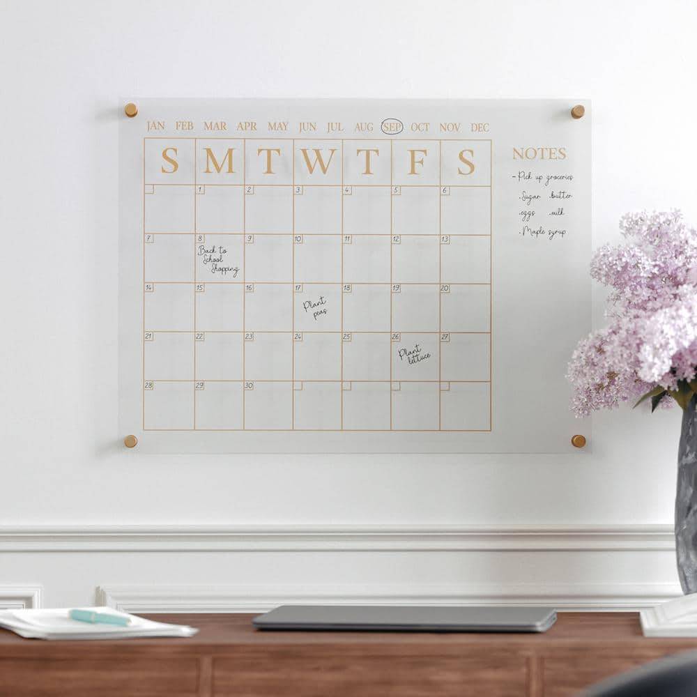 Clear Gold Acrylic Monthly Wall Calendar with Notes