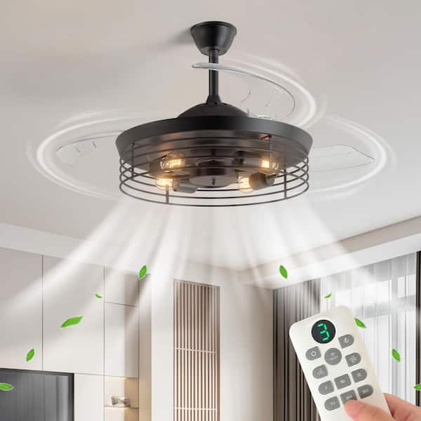 42 in. Indoor Black Retractable Ceiling Fan with Light and Remote