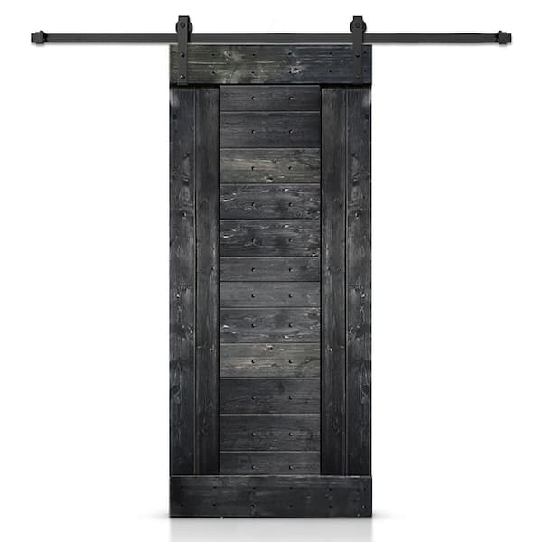 CALHOME 30 in. x 84 in. Metallic Gray Stained DIY Knotty Pine Wood Interior Sliding Barn Door with Hardware Kit