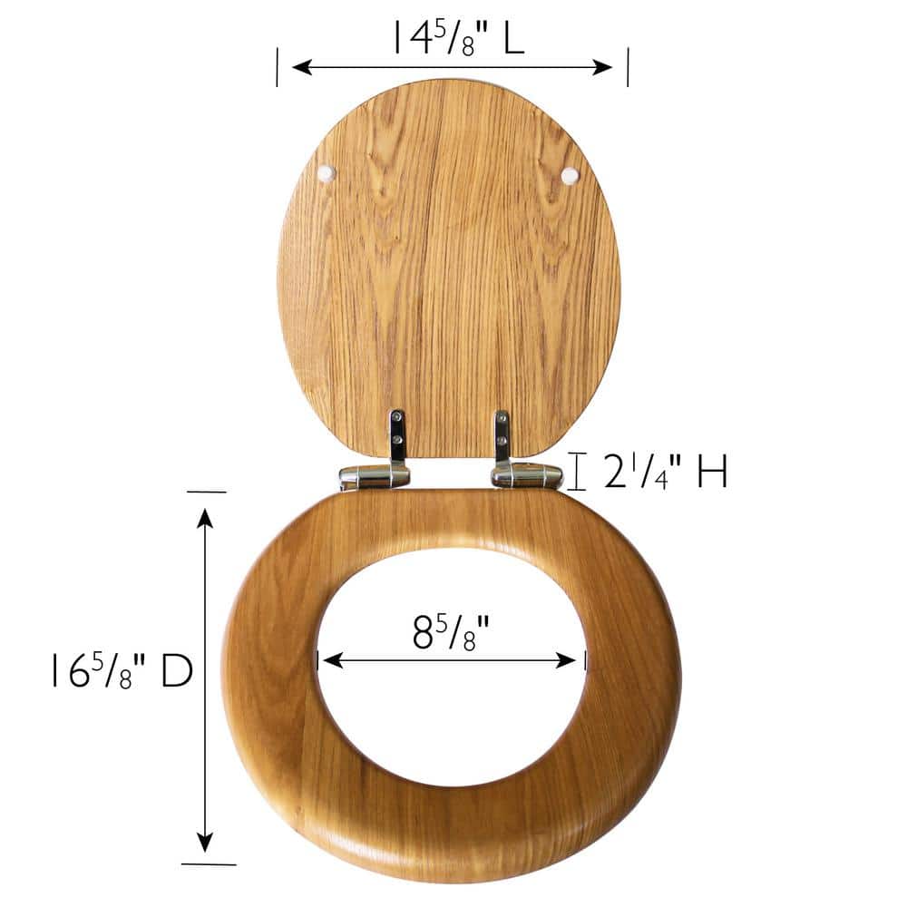 Dalton Round Honey Oak Wood Toilet Seat with Zinc Hinges