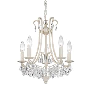 5-Light Antique Cream and Clear Mini Chandelier