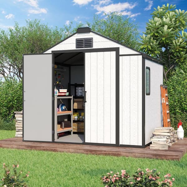 HOMMOW 8 ft. W x 6 ft. D FT Resin Outdoor Storage Shed with Floor